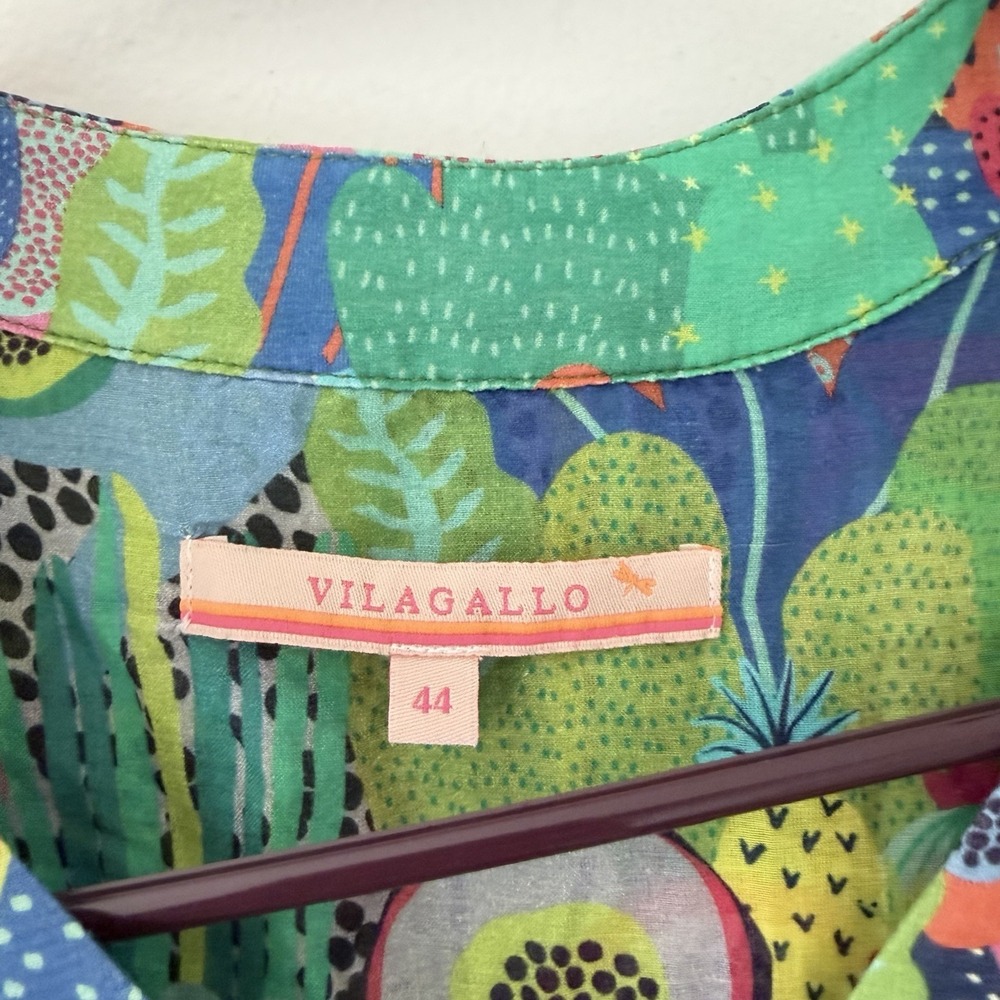 Vilagallo Womens Blouse Tropical Fruit Print Size L 44 Colorful Boho Vacation - Picture 3 of 8